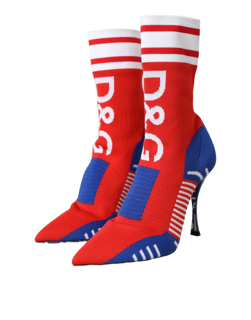 Dolce & Gabbana Red Blue Stretch Sock Style Ankle Boots