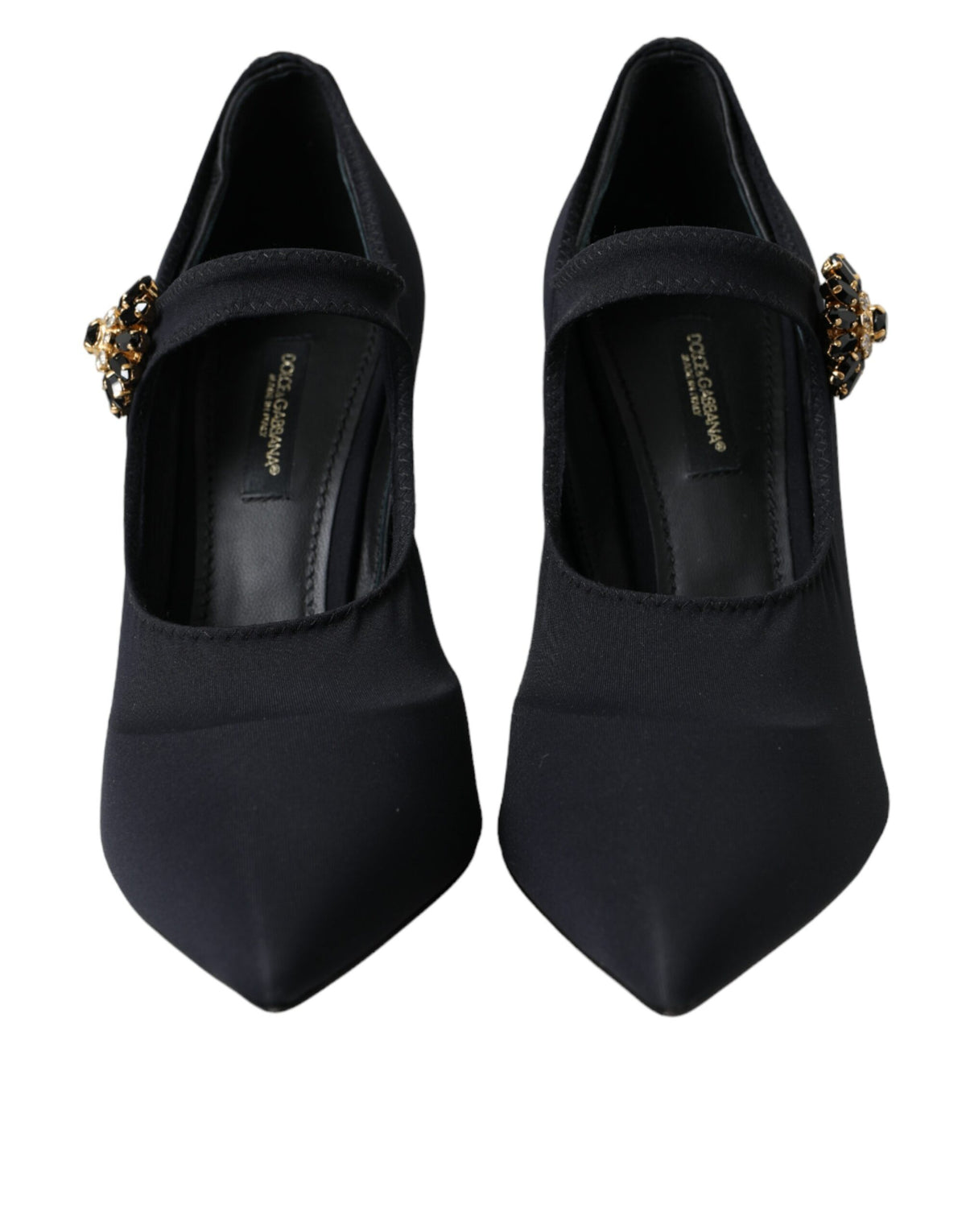 Dolce & Gabbana Black Mary Jane Jersey Crystal Pumps