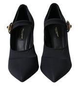 Dolce & Gabbana Black Mary Jane Jersey Crystal Pumps