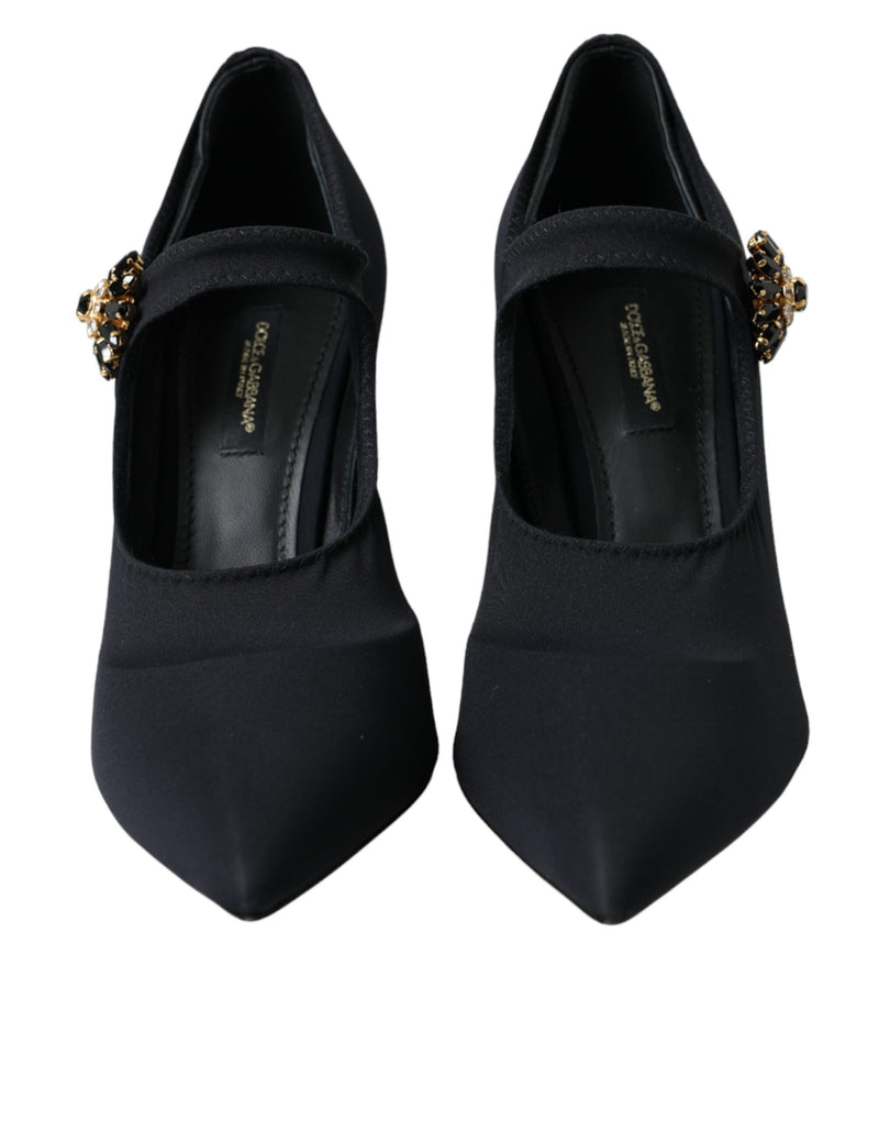 Dolce & Gabbana Black Mary Jane Jersey Crystal Pumps