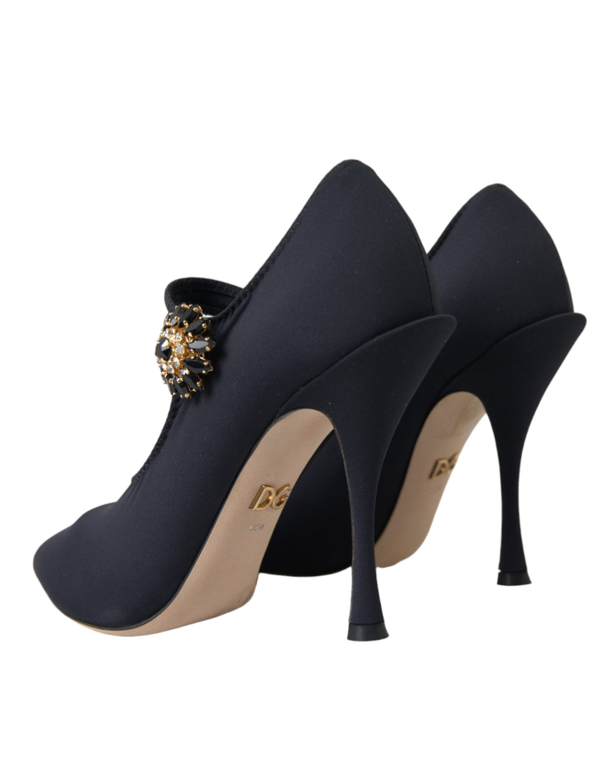 Dolce & Gabbana Black Mary Jane Jersey Crystal Pumps