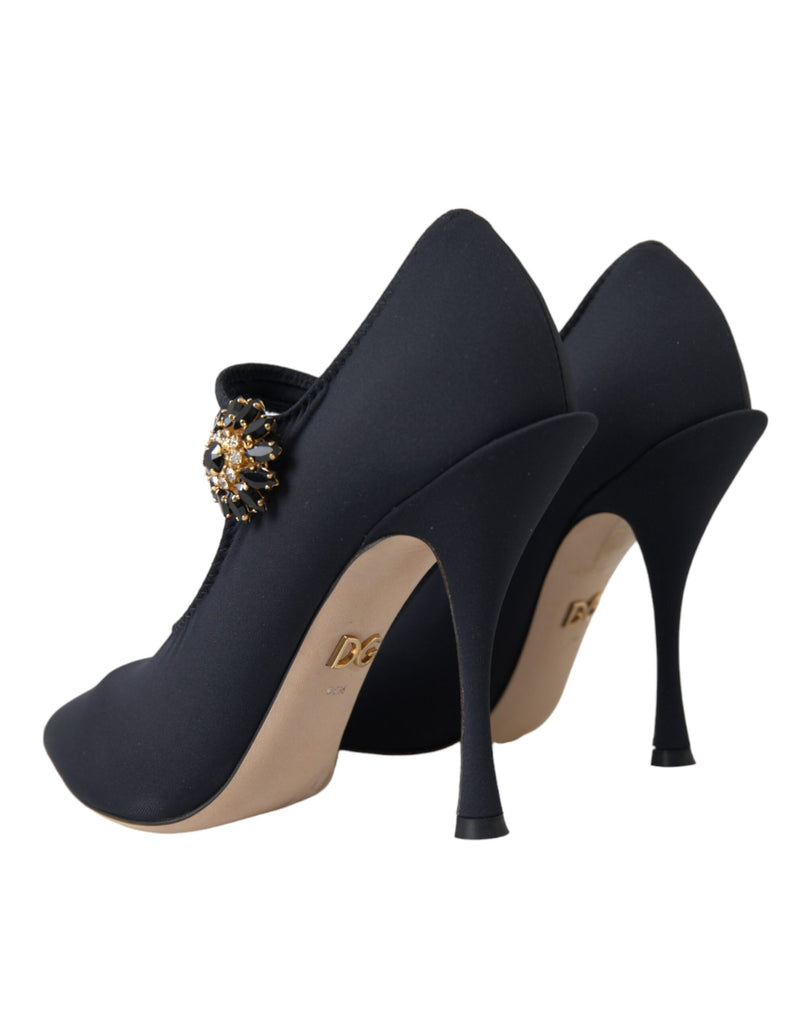 Dolce & Gabbana Black Mary Jane Jersey Crystal Pumps