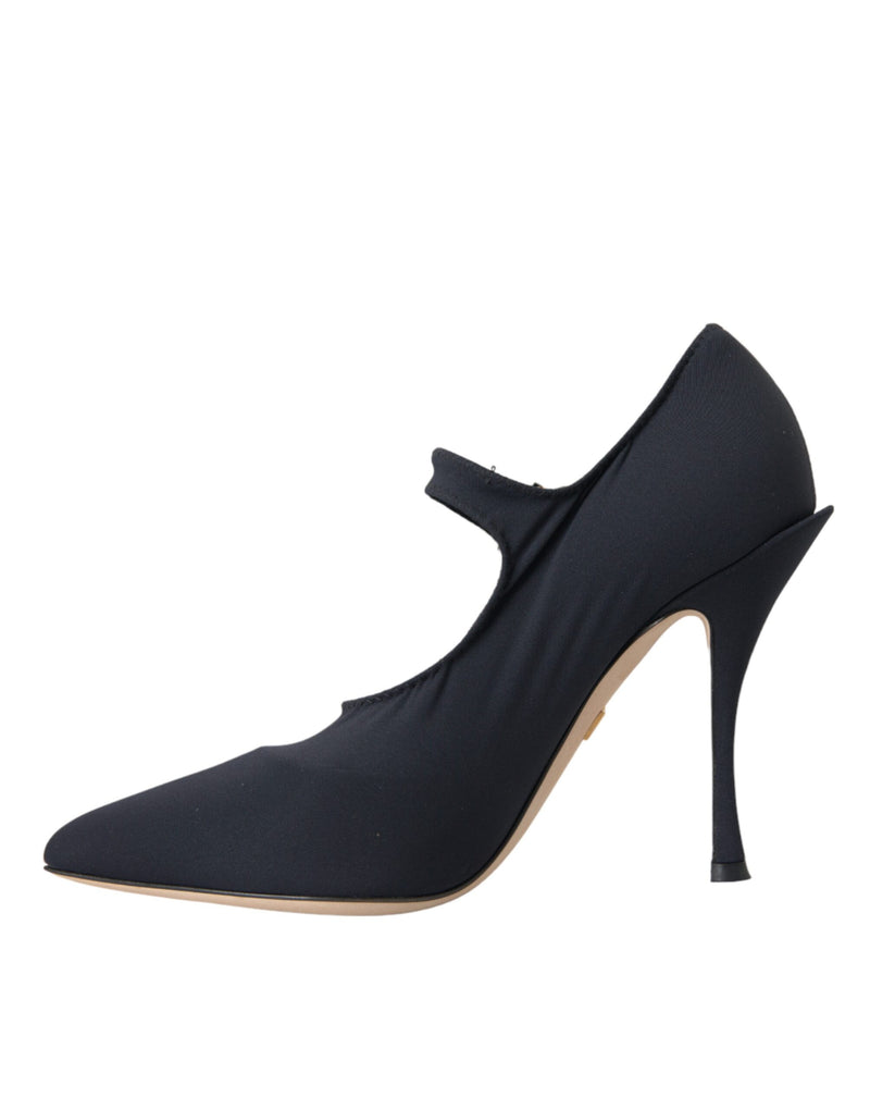 Dolce & Gabbana Black Mary Jane Jersey Crystal Pumps