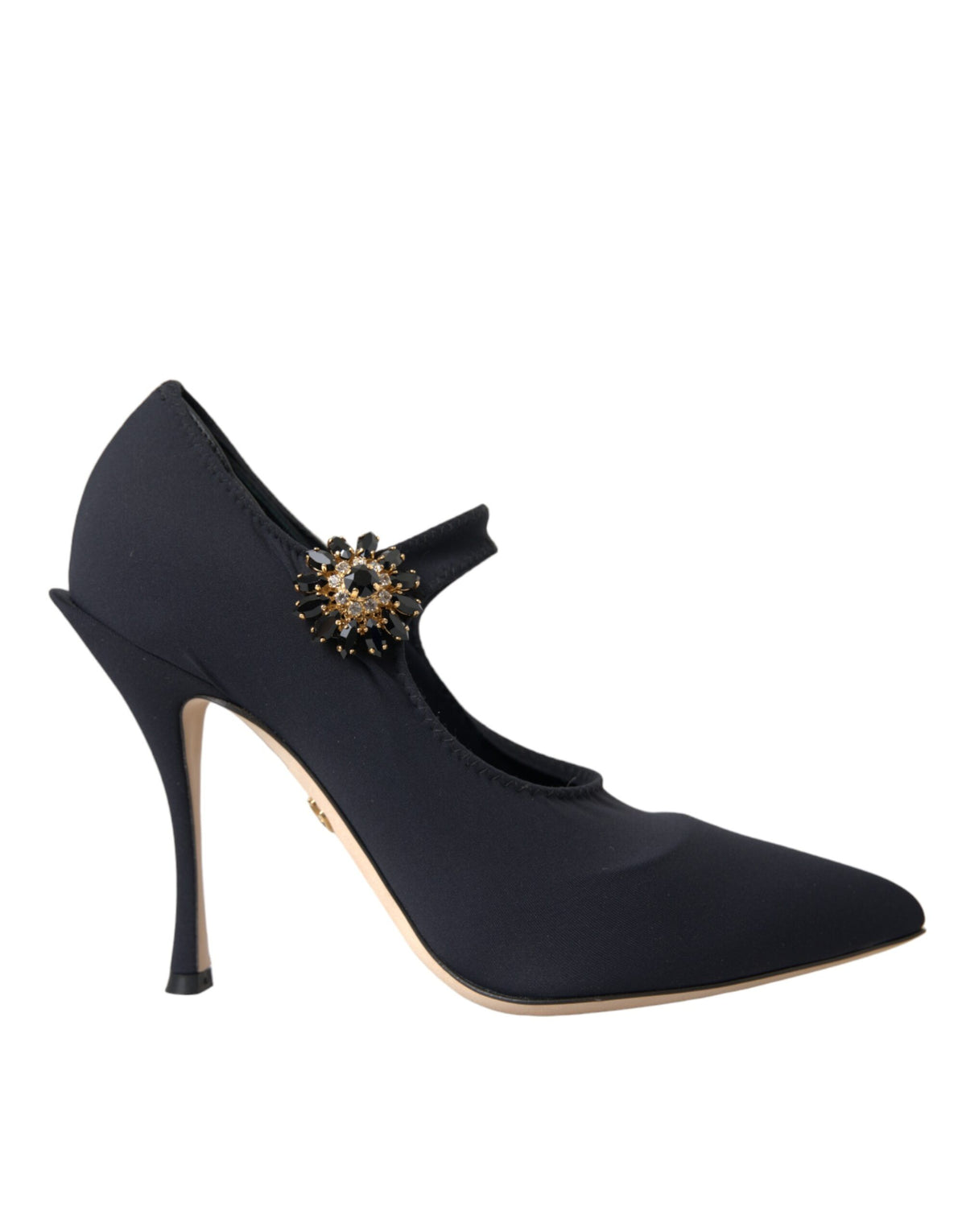 Dolce & Gabbana Black Mary Jane Jersey Crystal Pumps
