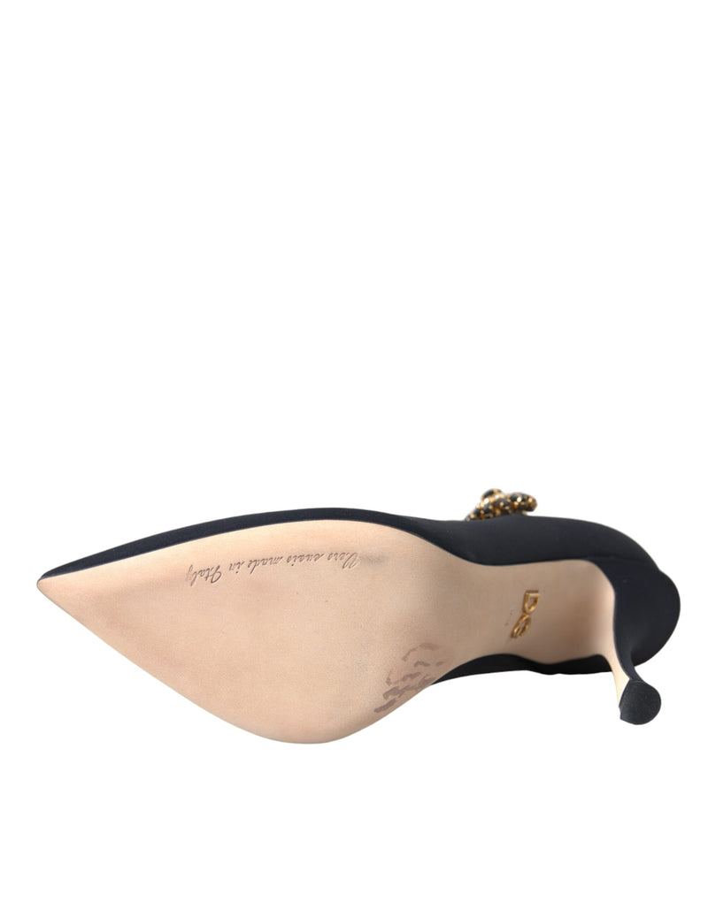 Dolce & Gabbana Black Mary Jane Jersey Crystal Pumps
