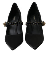Dolce & Gabbana Black Mary Jane Crystal Heels Pumps