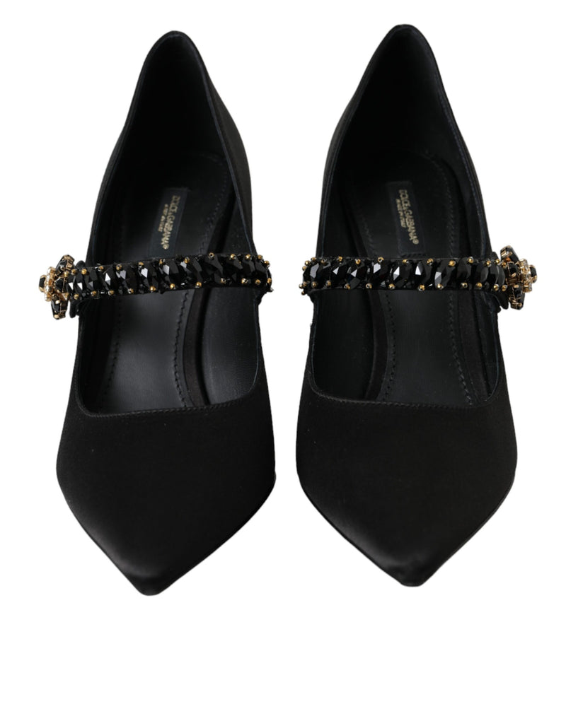 Dolce & Gabbana Black Mary Jane Crystal Heels Pumps