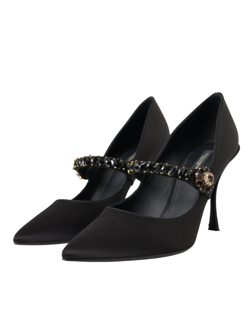 Dolce & Gabbana Black Mary Jane Crystal Heels Pumps