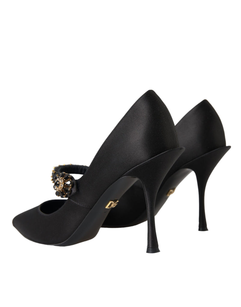 Dolce & Gabbana Black Mary Jane Crystal Heels Pumps