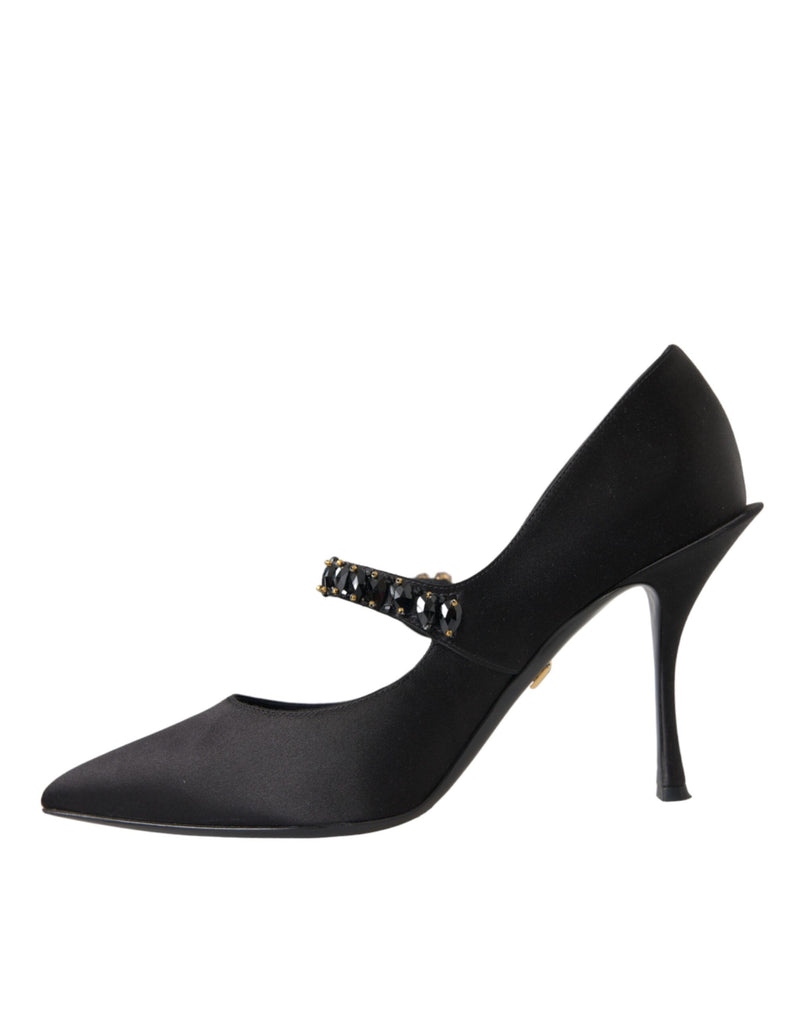 Dolce & Gabbana Black Mary Jane Crystal Heels Pumps