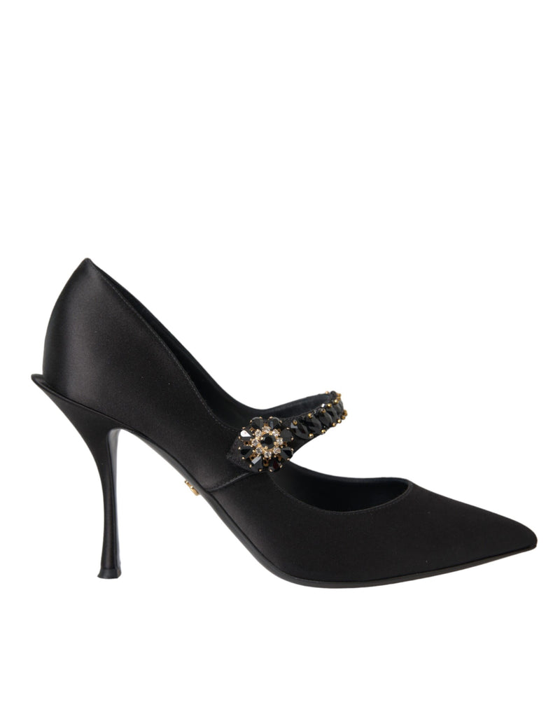 Dolce & Gabbana Black Mary Jane Crystal Heels Pumps