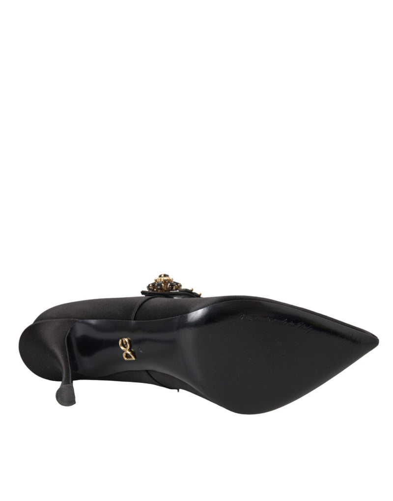 Dolce & Gabbana Black Mary Jane Crystal Heels Pumps