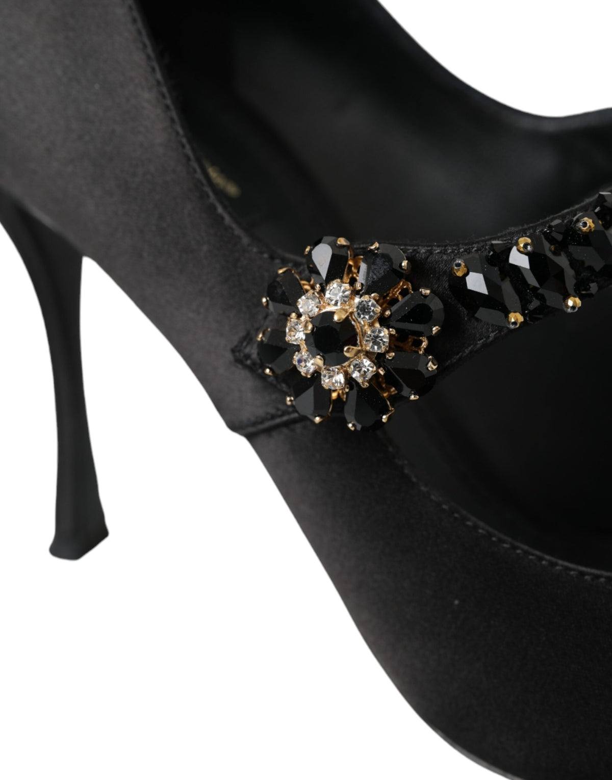 Dolce & Gabbana Black Mary Jane Crystal Heels Pumps