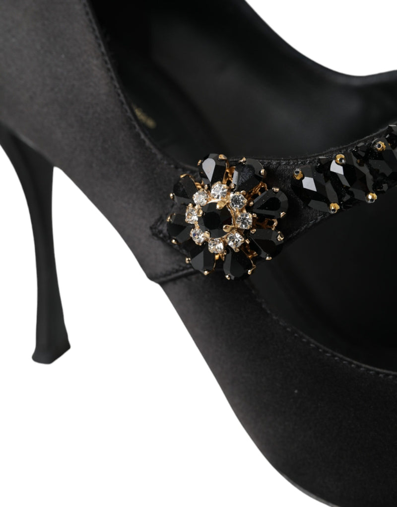 Dolce & Gabbana Black Mary Jane Crystal Heels Pumps