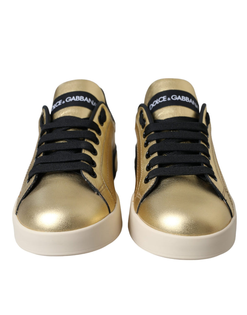 Dolce & Gabbana Gold Portofino Calf Leather Sneakers for Women