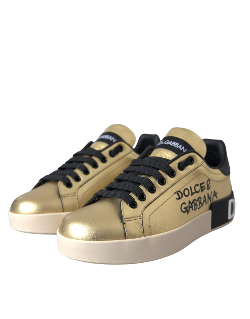 Dolce & Gabbana Gold Portofino Calf Leather Sneakers for Women