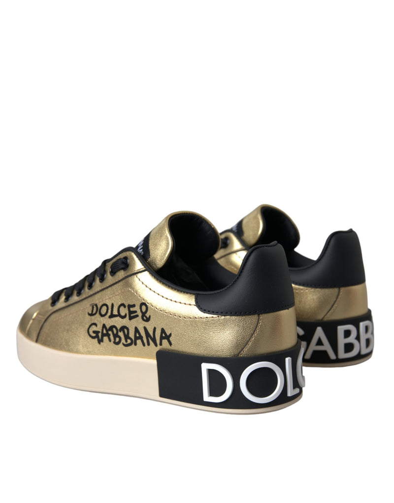 Dolce & Gabbana Gold Portofino Calf Leather Sneakers for Women