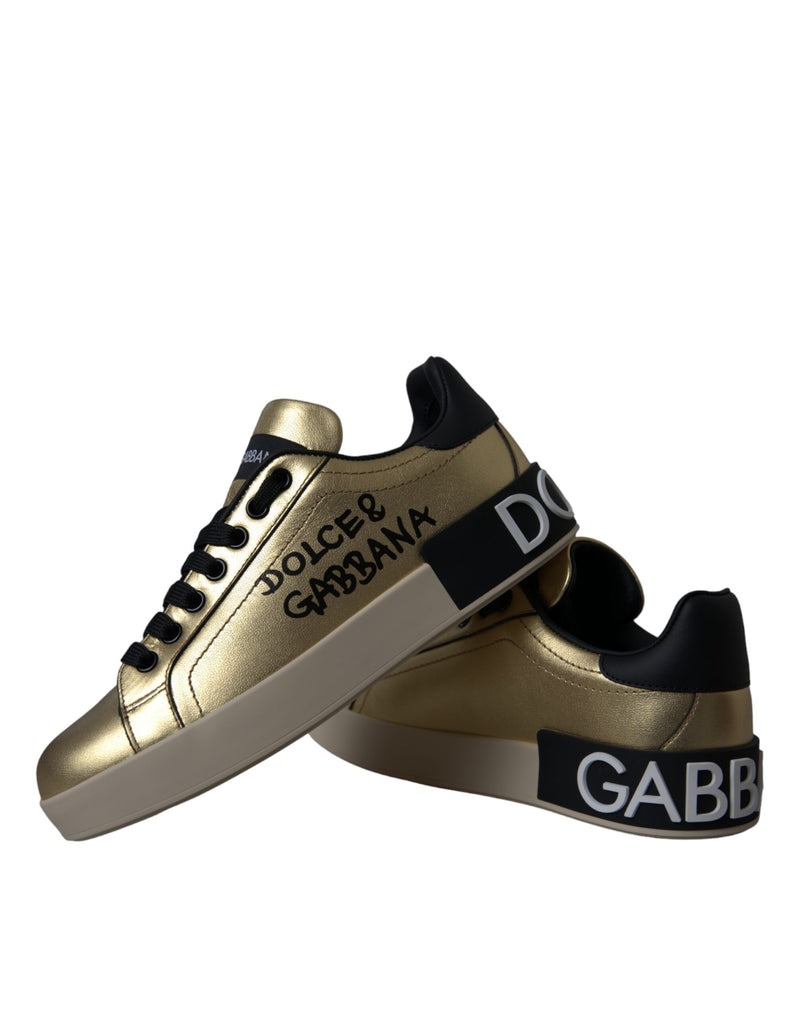 Dolce & Gabbana Gold Portofino Calf Leather Sneakers for Women