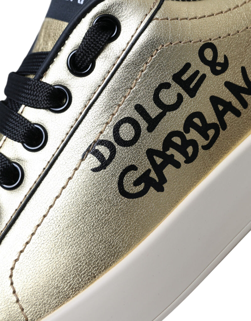 Dolce & Gabbana Gold Portofino Calf Leather Sneakers for Women