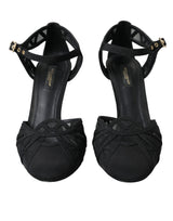 Dolce & Gabbana Sandales à Talons Ankle Strap en Mesh Noir