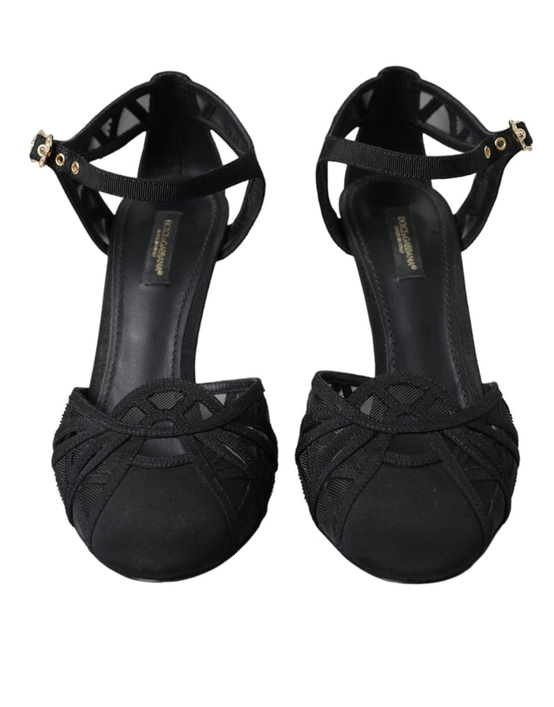 Dolce & Gabbana Black Mesh Ankle Strap Heels Sandals