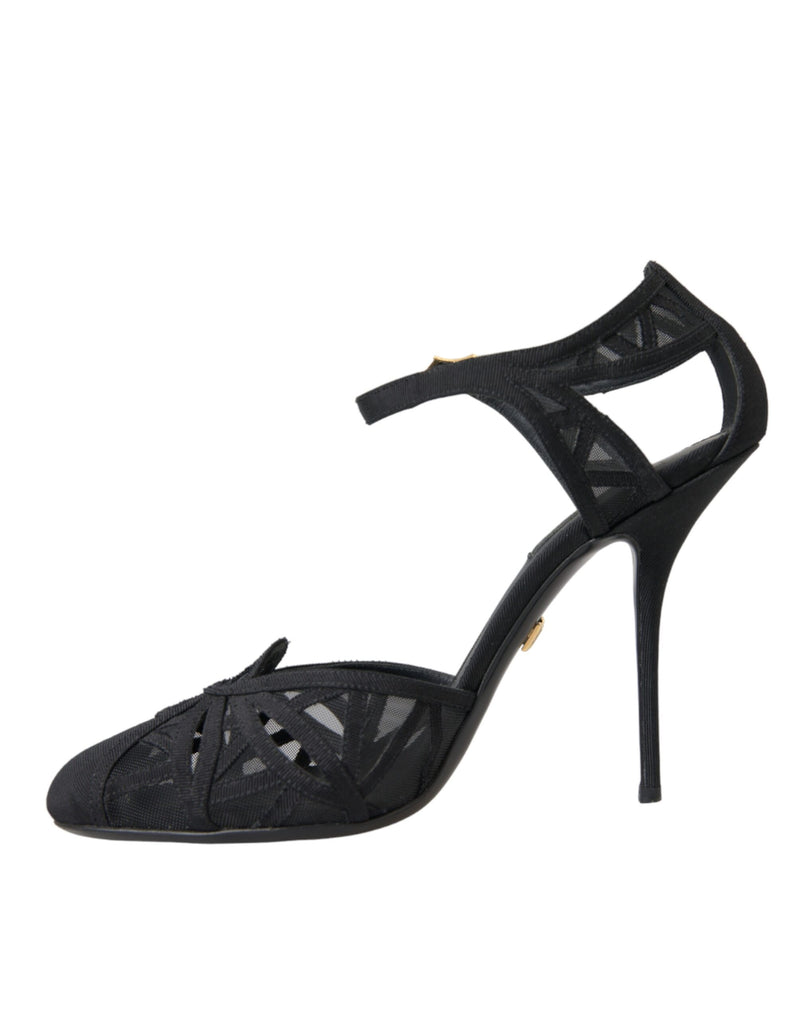 Dolce & Gabbana Black Mesh Ankle Strap Heels Sandals