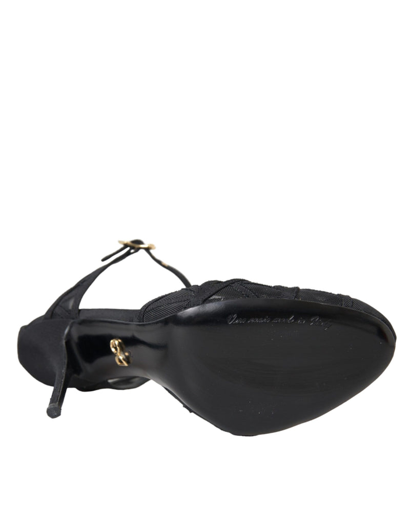 Dolce & Gabbana Black Mesh Ankle Strap Heels Sandals