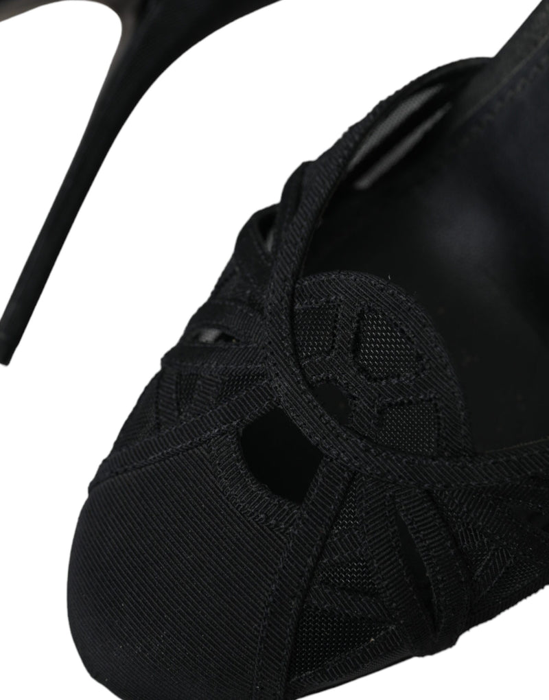 Dolce & Gabbana Black Mesh Ankle Strap Heels Sandals