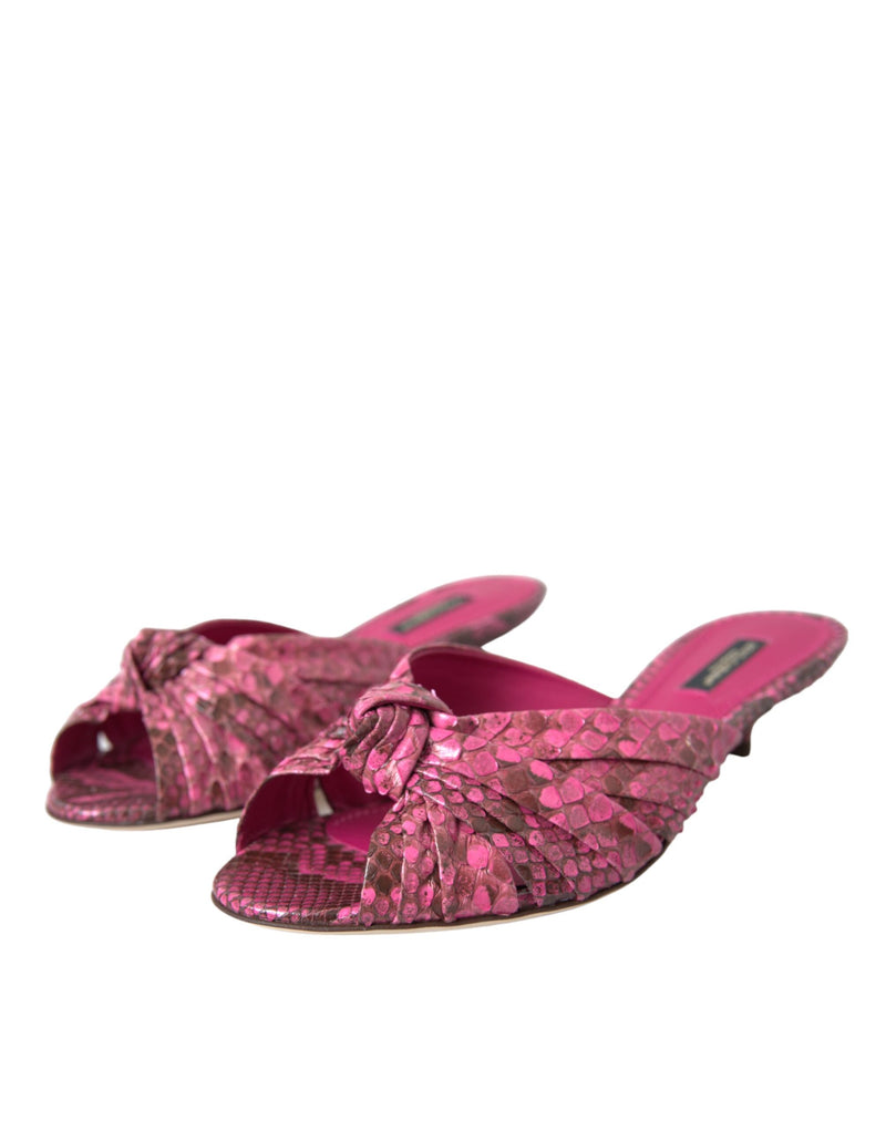 Dolce & Gabbana Pink Exotic Leather Kitten Heels Sandals