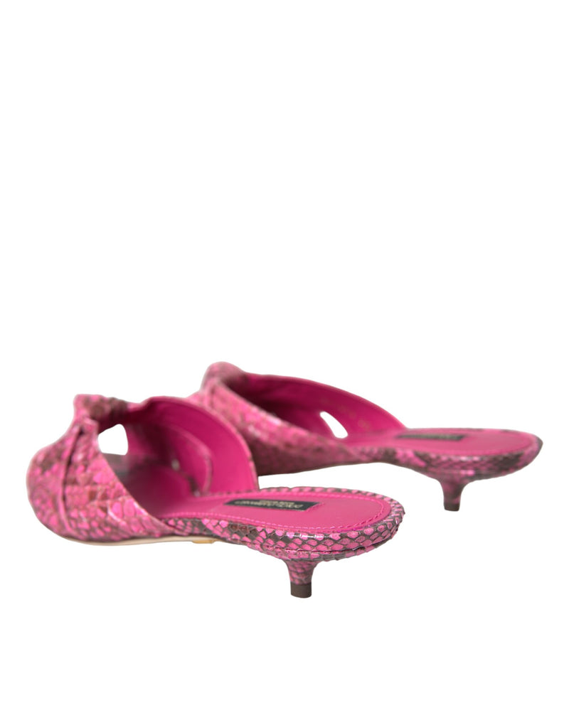 Dolce & Gabbana Pink Exotic Leather Kitten Heels Sandals