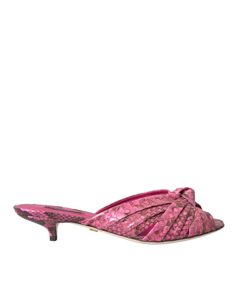 Dolce & Gabbana Pink Exotic Leather Kitten Heels Sandals