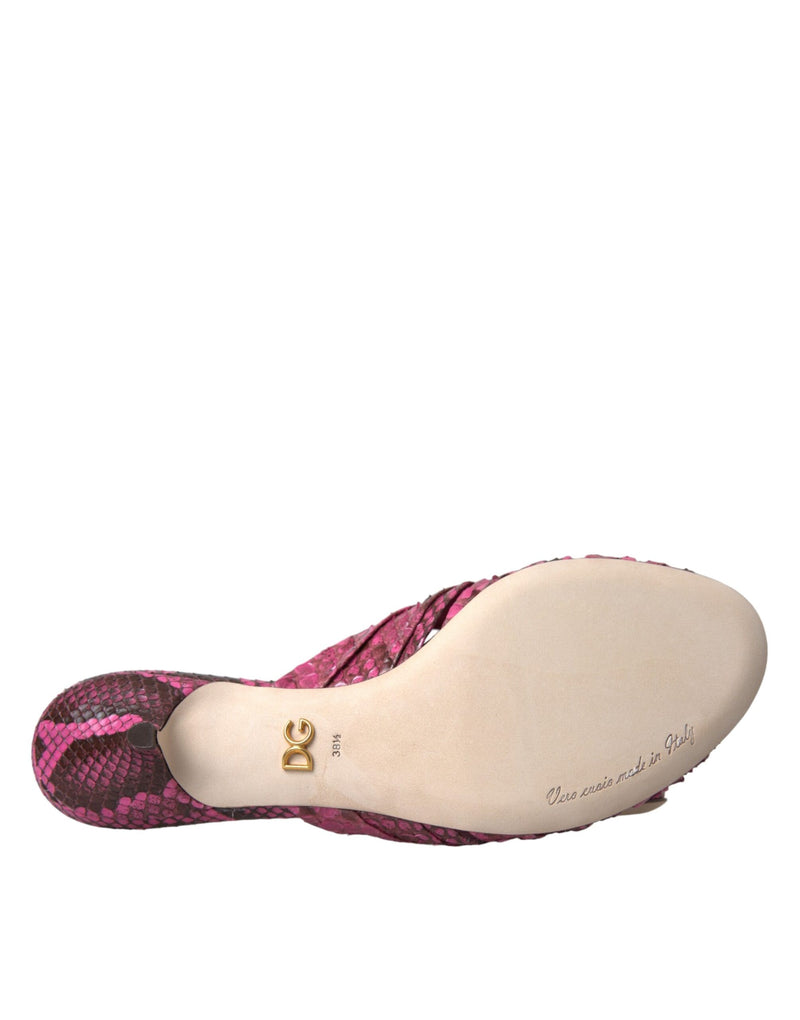 Dolce & Gabbana Pink Exotic Leather Kitten Heels Sandals