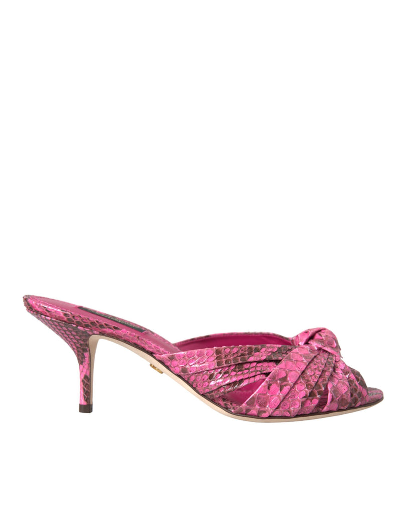 Dolce & Gabbana Sandales à Talons Kitten en Cuir Exotique Rose