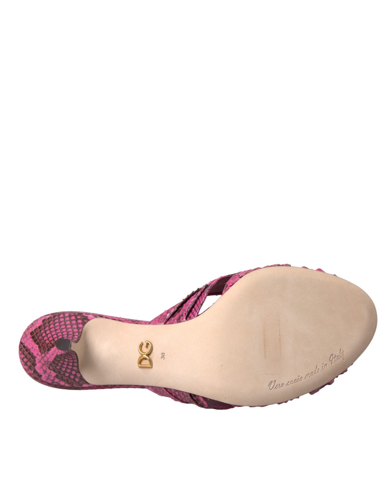 Dolce & Gabbana Sandales à Talons Kitten en Cuir Exotique Rose