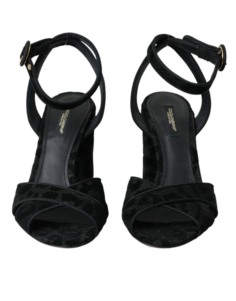 Dolce & Gabbana Black Leopard Suede Heels Sandals