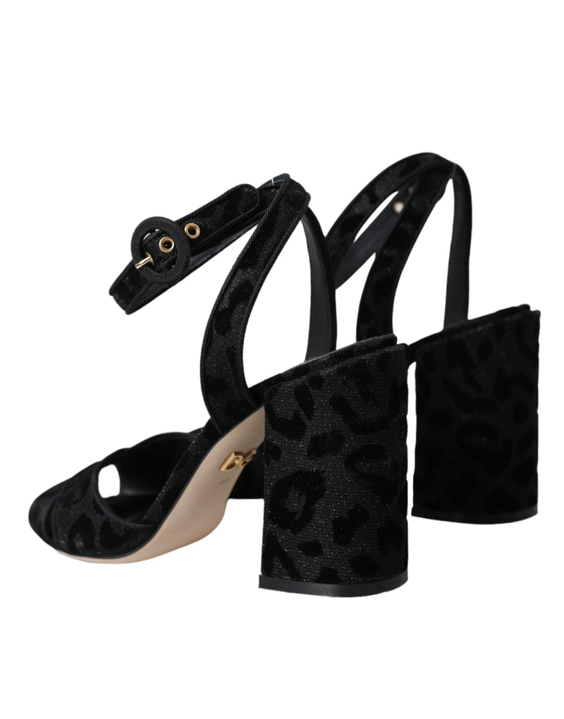 Dolce & Gabbana Black Leopard Suede Heels Sandals