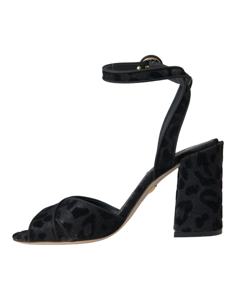 Dolce & Gabbana Black Leopard Suede Heels Sandals