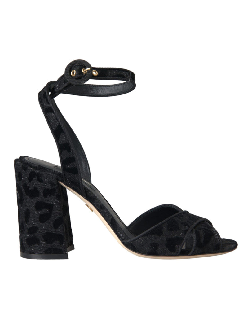 Dolce & Gabbana Black Leopard Suede Heels Sandals