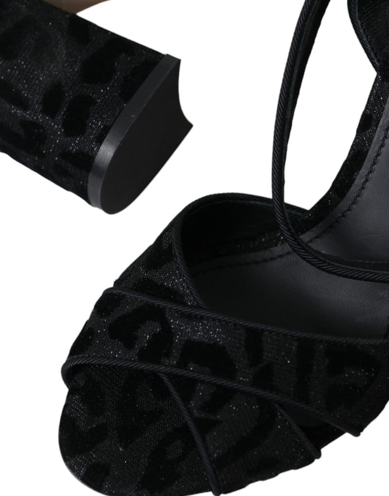 Dolce & Gabbana Black Leopard Suede Heels Sandals