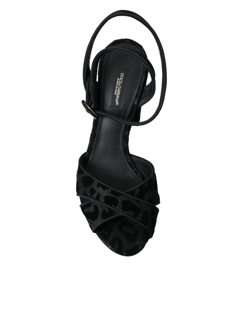 Dolce & Gabbana Black Leopard Suede Heels Sandals