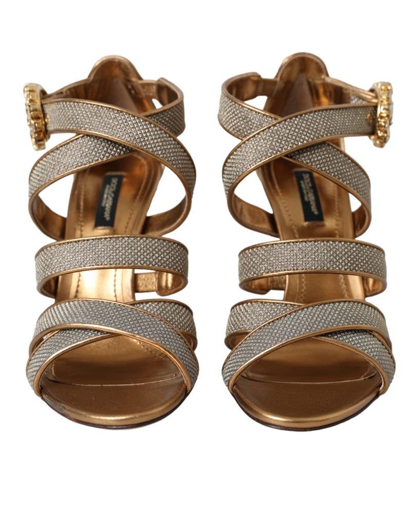 Dolce & Gabbana Bronze Crystal Strap Heels Sandals