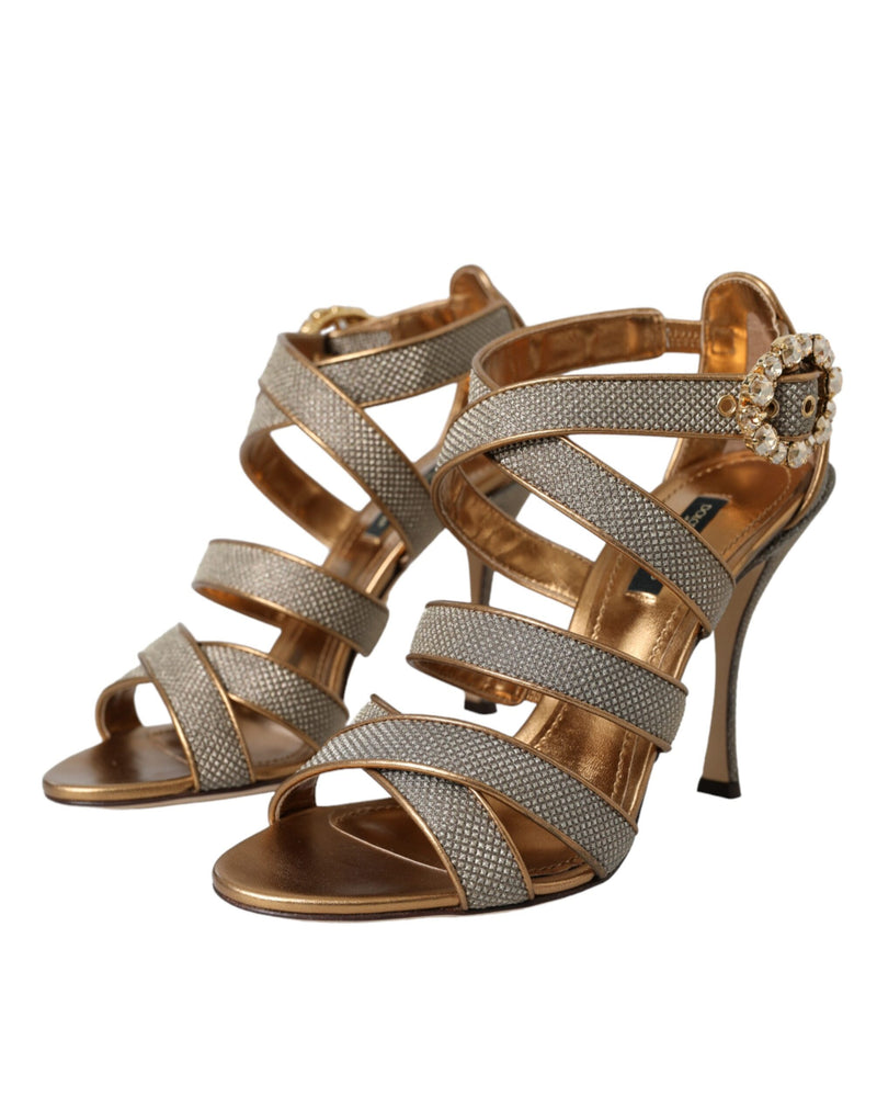 Dolce & Gabbana Bronze Crystal Strap Heels Sandals