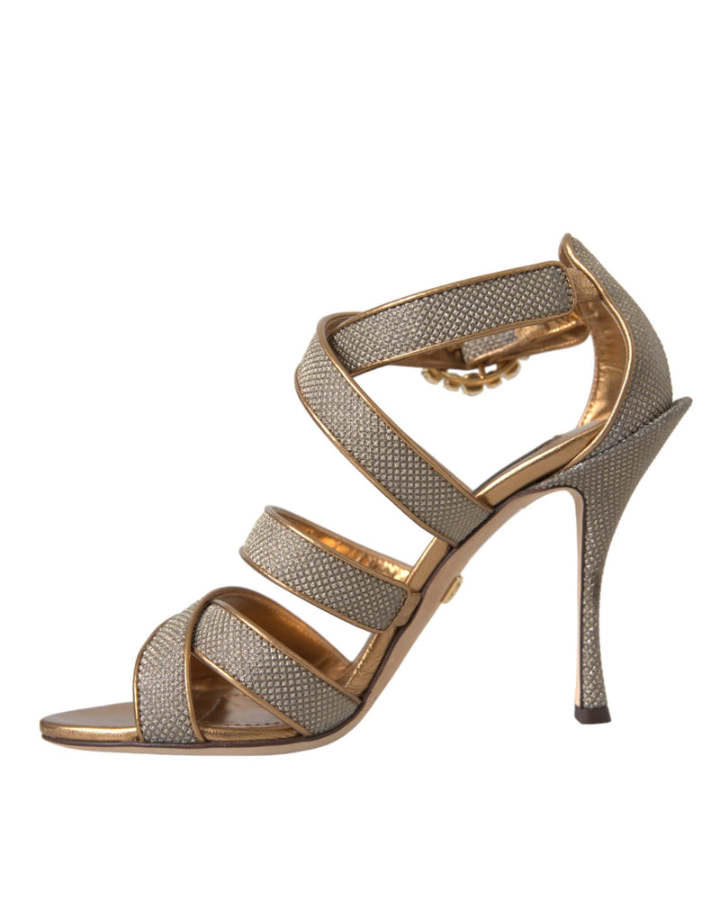 Dolce & Gabbana Bronze Crystal Strap Heels Sandals