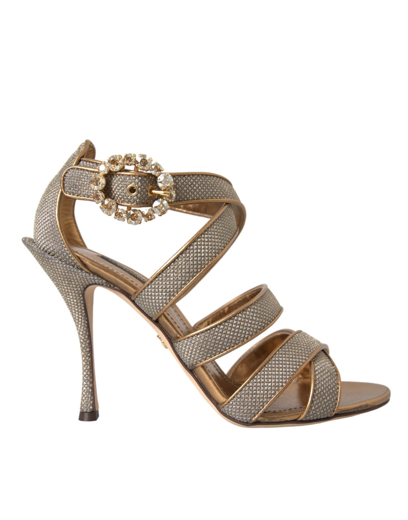 Dolce & Gabbana Bronze Crystal Strap Heels Sandals