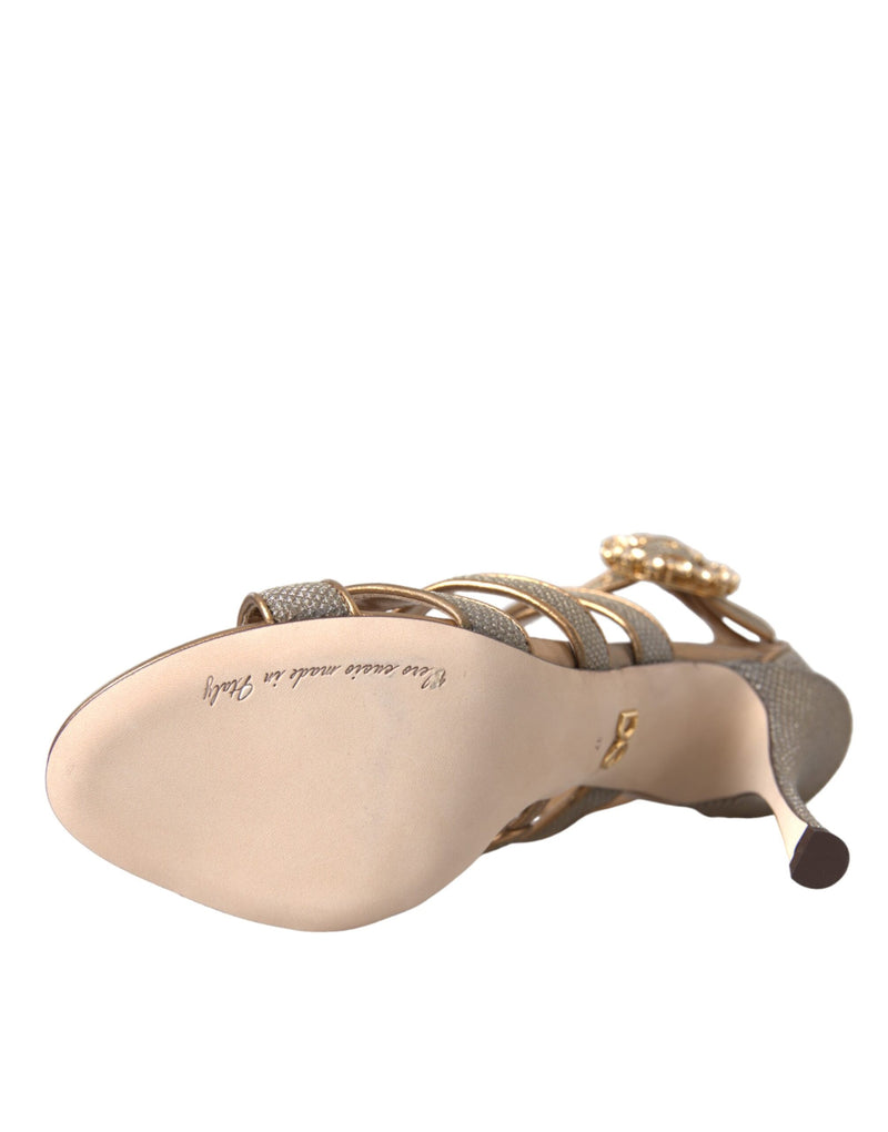 Dolce & Gabbana Bronze Crystal Strap Heels Sandals