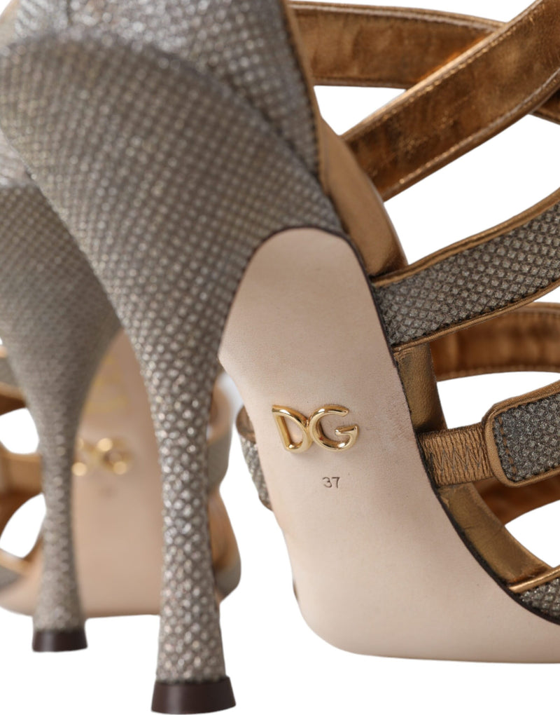 Dolce & Gabbana Bronze Crystal Strap Heels Sandals