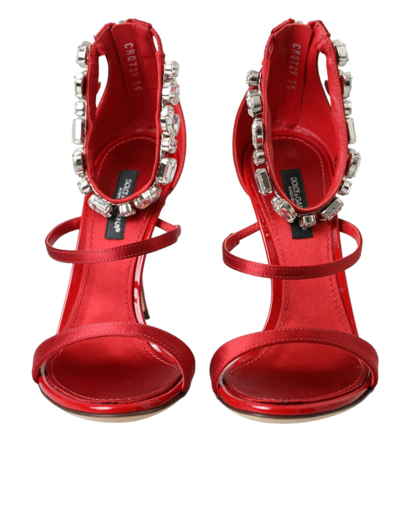 Dolce & Gabbana Red Keira Satin Crystals Sandals Heels