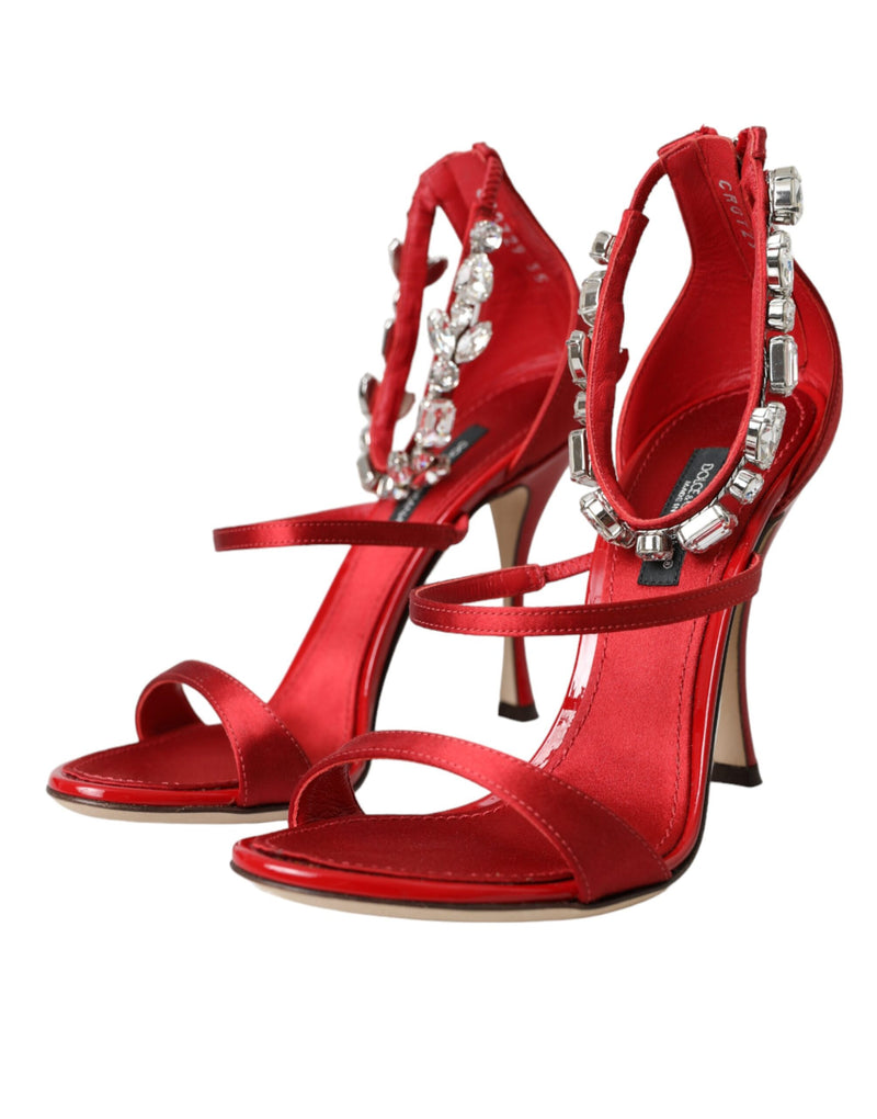 Dolce & Gabbana Red Keira Satin Crystals Sandals Heels