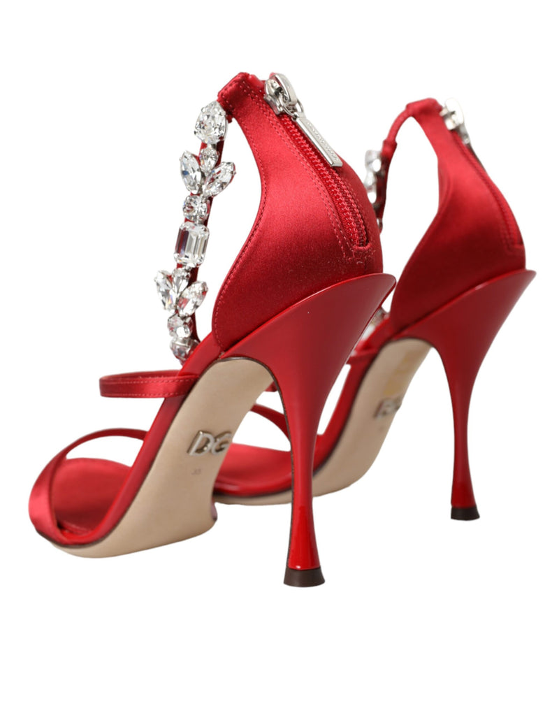 Dolce & Gabbana Red Keira Satin Crystals Sandals Heels