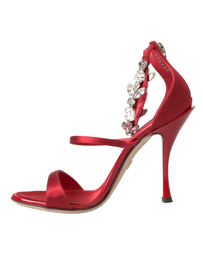 Dolce & Gabbana Red Keira Satin Crystals Sandals Heels